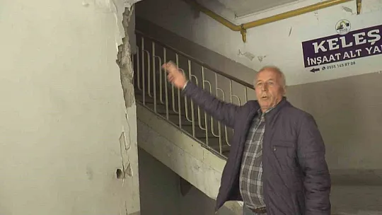 Yıkılan binada çalışmalar sürüyor
