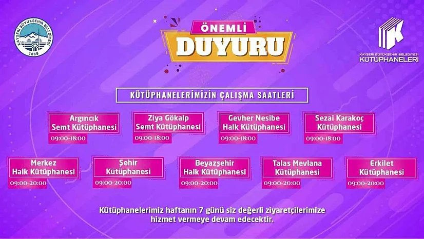 Kütüphanelere yeni saat düzenlemesi