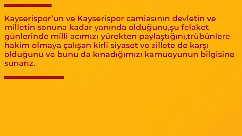 Kayserispor'dan da kınama mesajı geldi